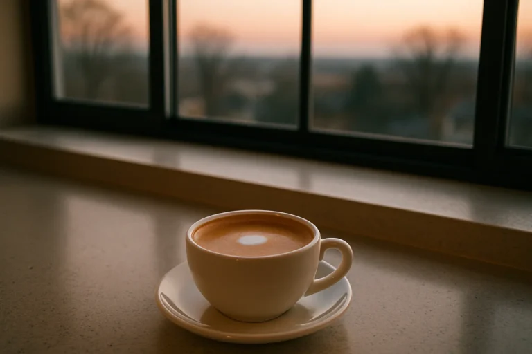 flat white looking out early morning window