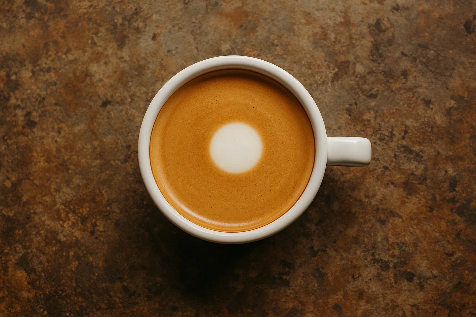 flat white sitting on a rustic table.