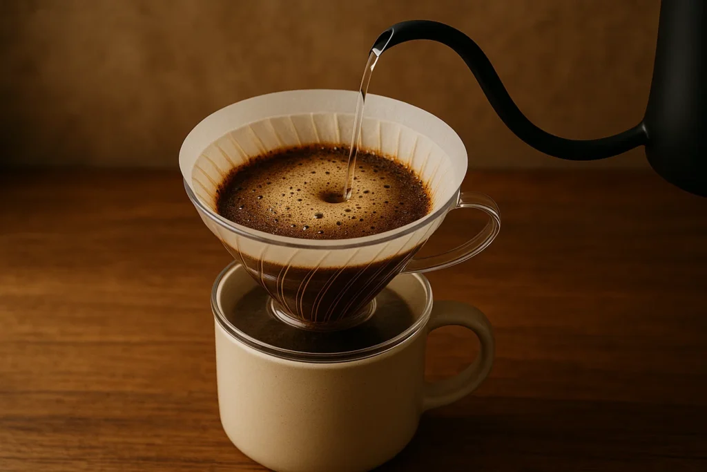 hario v60 being bloomed