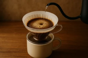 hario v60 being bloomed