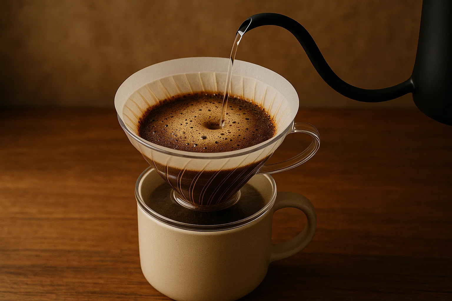 hario v60 being bloomed