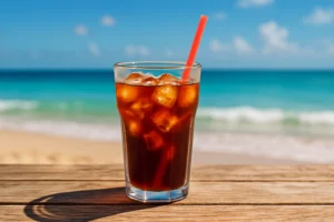 iced coffee at the beach