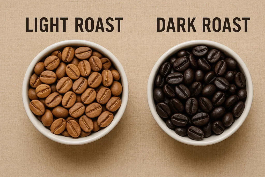 light and dark roast beans