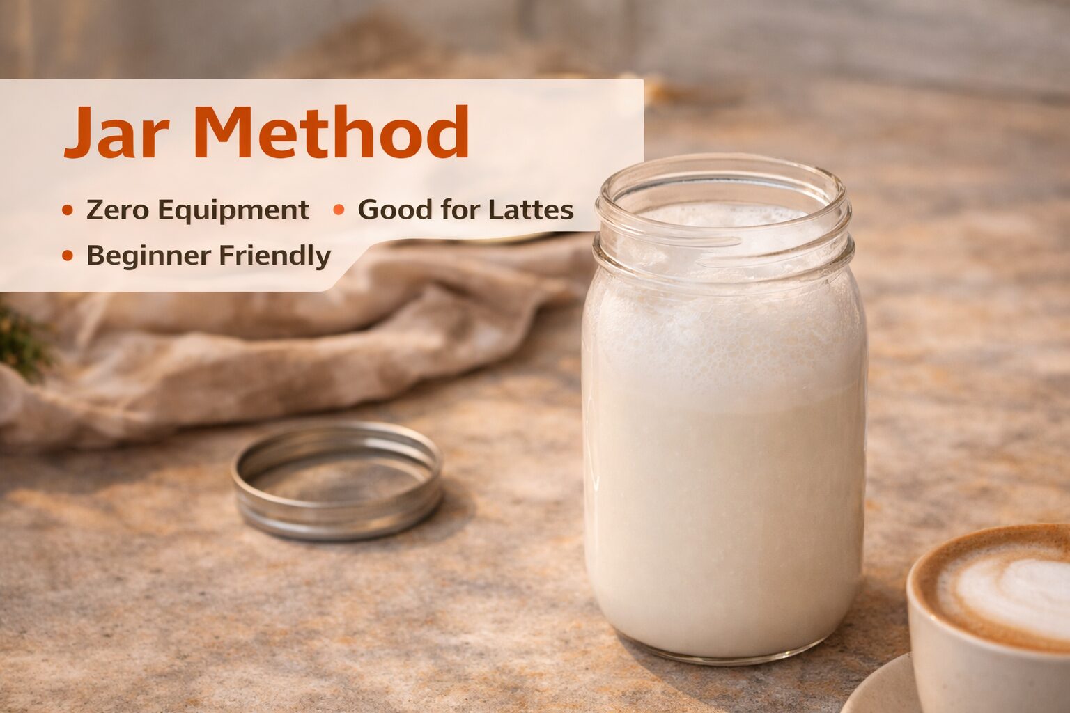 Shaking cold milk in a sealed mason jar to froth it