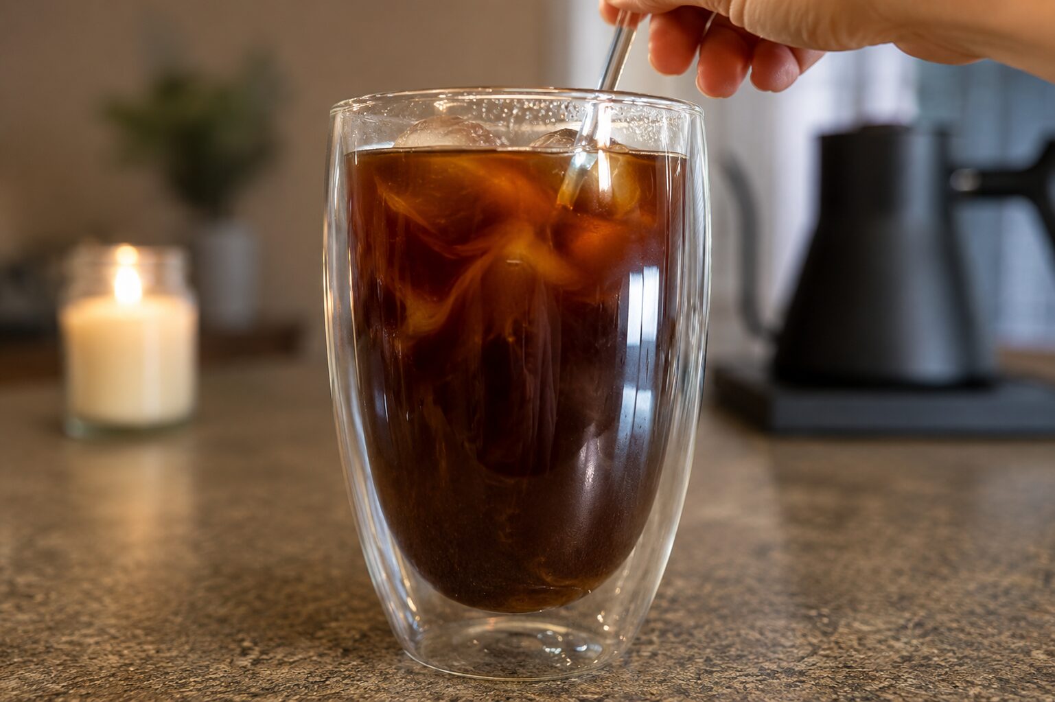 finished homemade iced Americano over ice