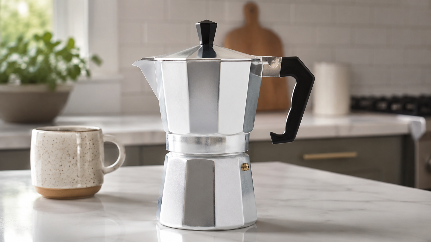 Stainless steel moka pot — plastic-free stovetop espresso maker
