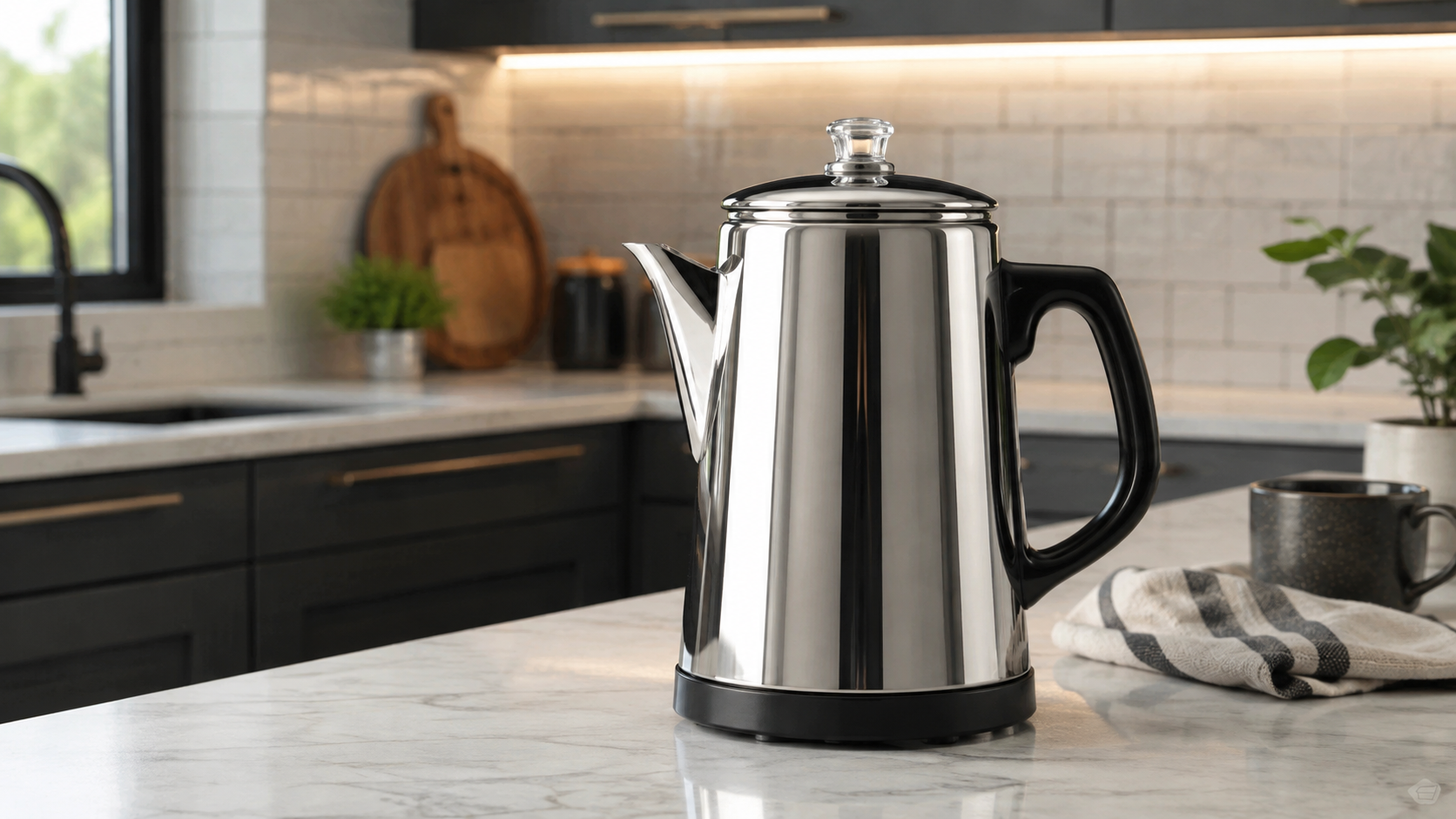 Stainless steel electric percolator — plastic-free coffee maker under $100