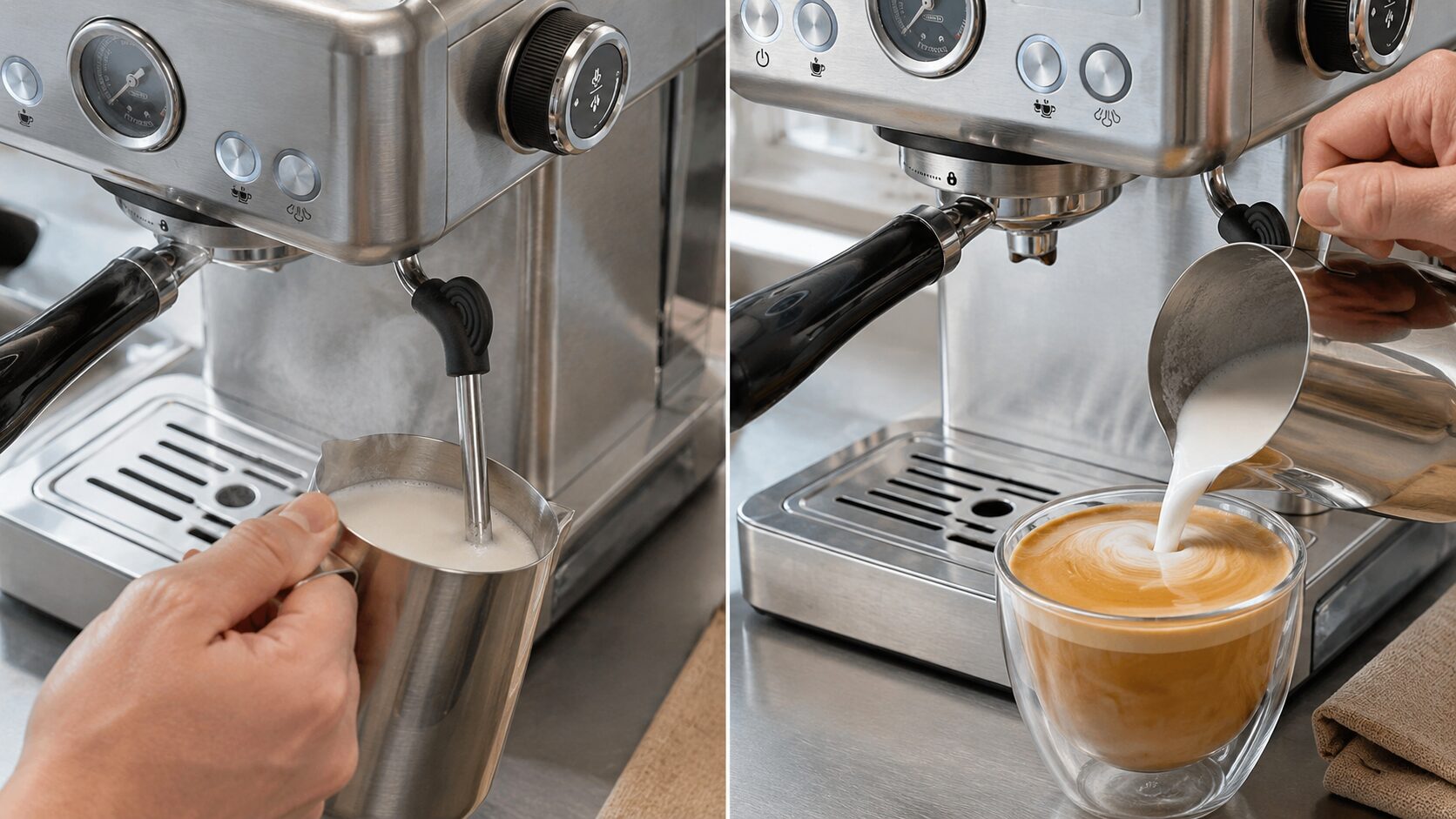 Steaming milk with the HiBREW H10A steam wand to make microfoam